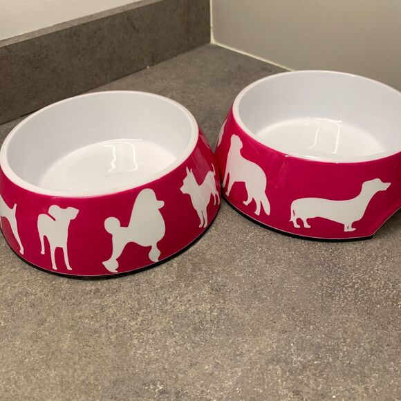 SET C. Wonder Hot Pink Dog Print Food Bowl Decorative Pet Bowls Anthropologie - Picture 15 of 15